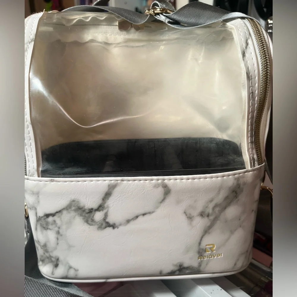 Marble Makeup Brush Bag with Gold Accents